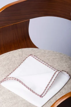 Pini Parma White Linen Pocket Square With Beige And Red Edges - Made In Italy Fashion