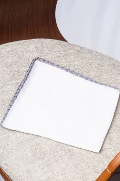 Pini Parma White Linen Pocket Square With Grey And Cognac Edges - Made In Italy Cheap