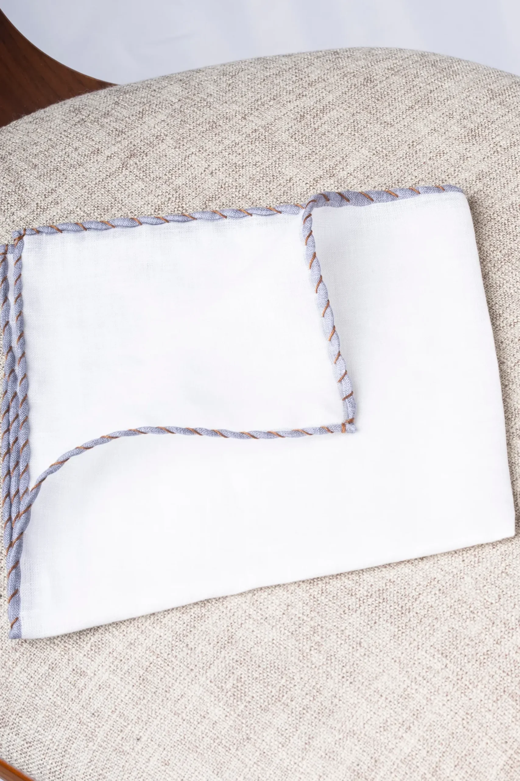 Pini Parma White Linen Pocket Square With Grey And Cognac Edges - Made In Italy Cheap