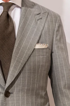 Pini Parma White Linen Pocket Square With Grey And Cognac Edges - Made In Italy Cheap